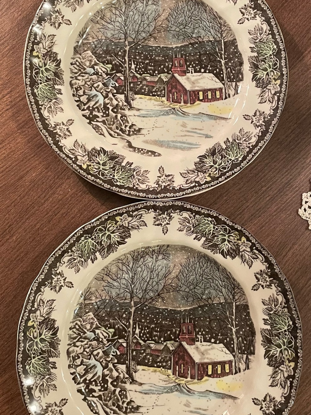 Winter Village Dinner Plate - Cream, Brown and Red Holiday Scene